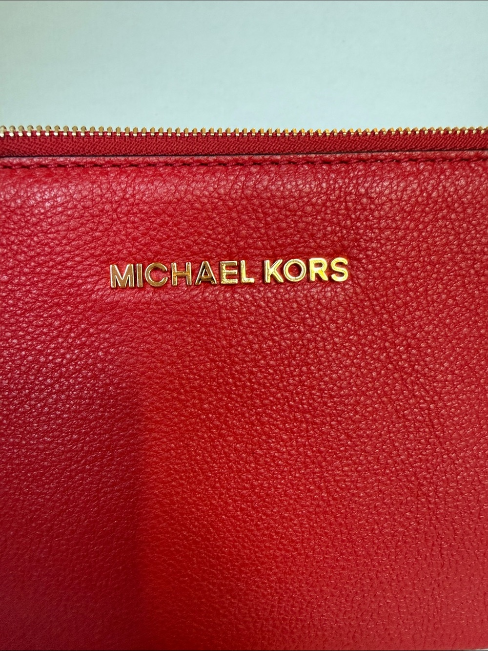 Michael Kors Cherry Red Pebbled Leather Zip Pouch - Picture 7 of 7